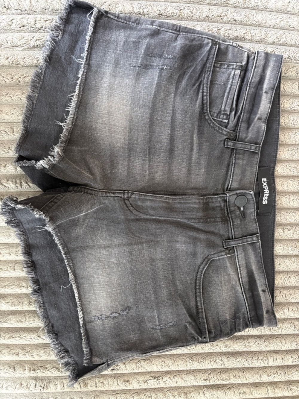 Express Faded Charcoal Frayed Denim Shorts